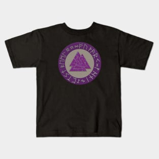 Vikings Distressed Valknut and Runes Purple and Silver Kids T-Shirt